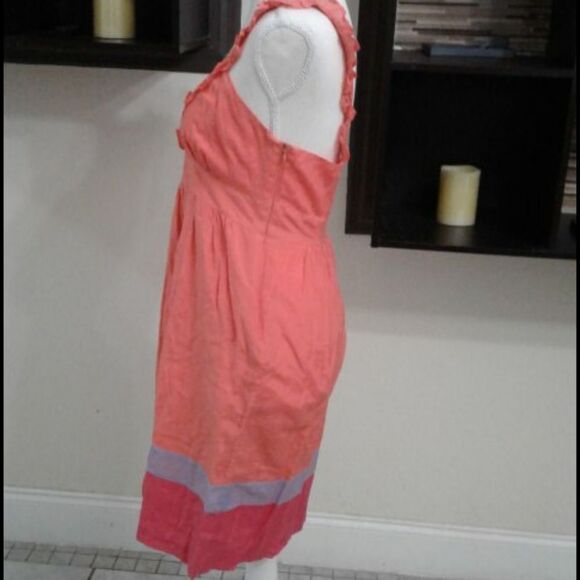 Kensie Colorblock Orange Ruffly Flowy Summery Beach Casual Mini Sundress - Picture 4 of 7